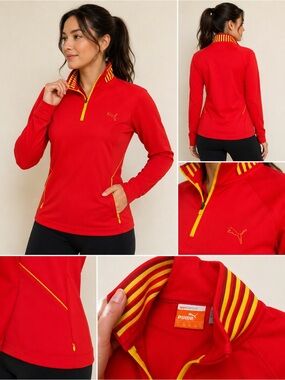 Puma Red Quarter-Zip Pullover with Yellow Trim